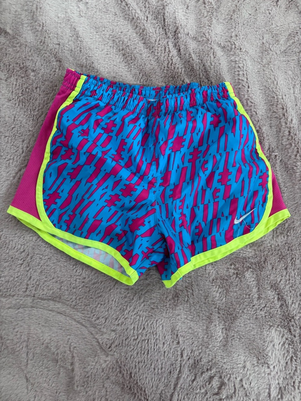 Nike Women’s Blue and Magenta Athletic Shorts with Neon Trim